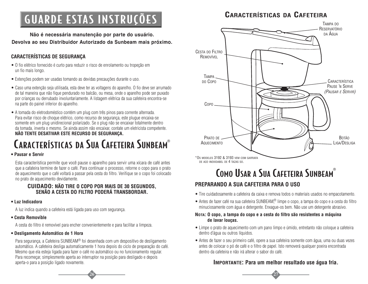 Guarde e stas instruçõe s, Aracterísticas da, Sar a | Afeteira, Unbeam | Sunbeam 3225 User Manual | Page 14 / 16
