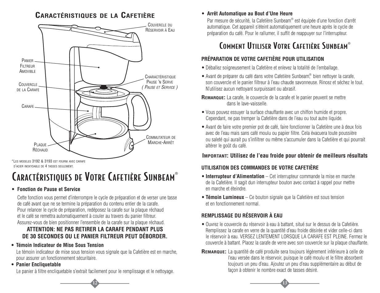 Aractéristiques de, Otre, Afetière | Unbeam | Sunbeam 3225 User Manual | Page 7 / 16