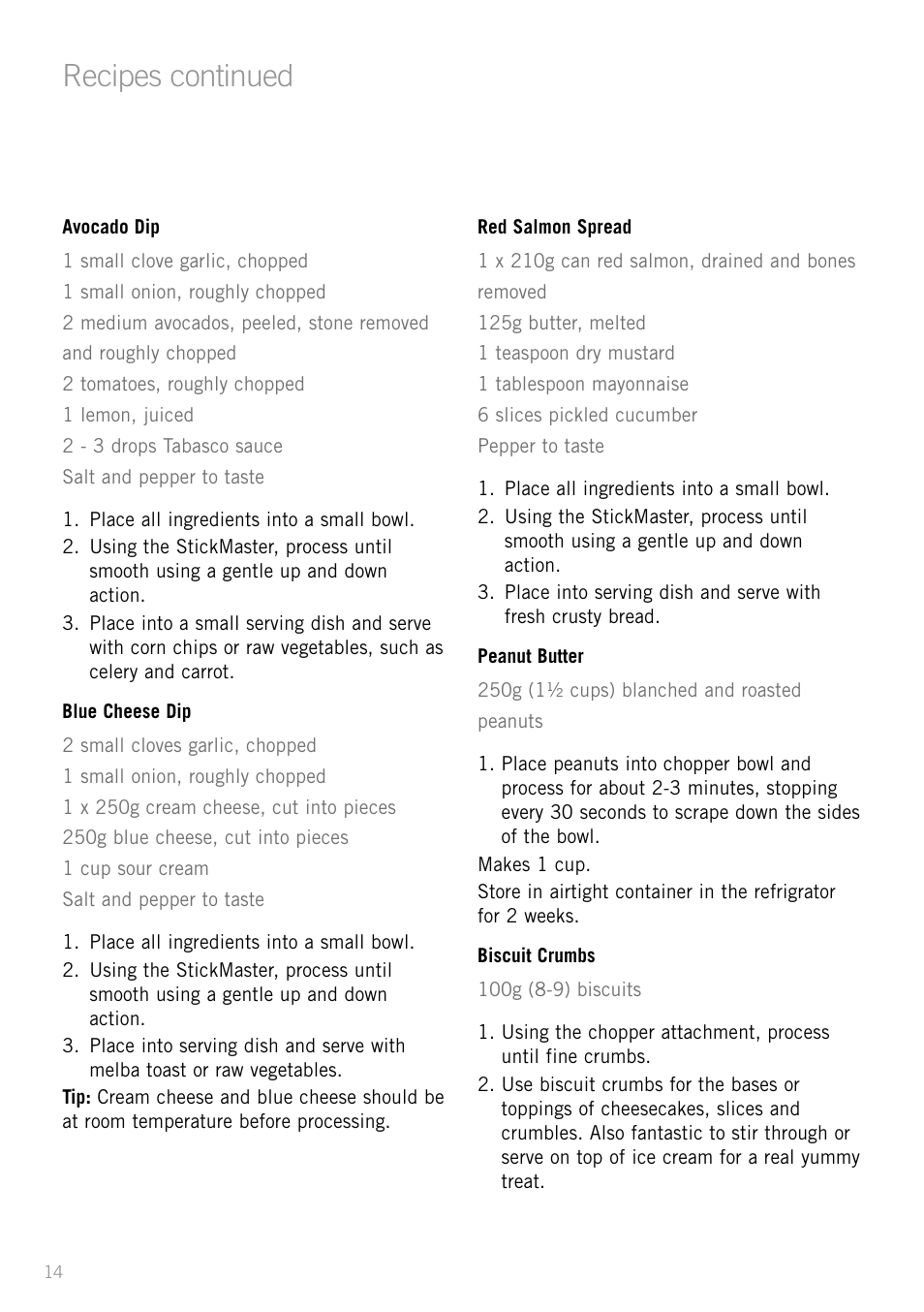 Heading, Recipes continued | Sunbeam SM8650 User Manual | Page 16 / 25
