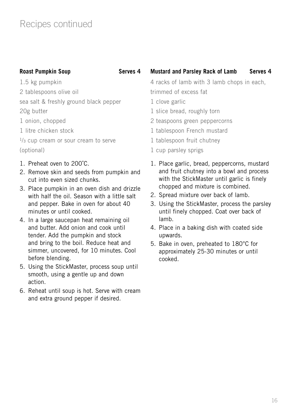 Recipes continued | Sunbeam SM8650 User Manual | Page 18 / 25