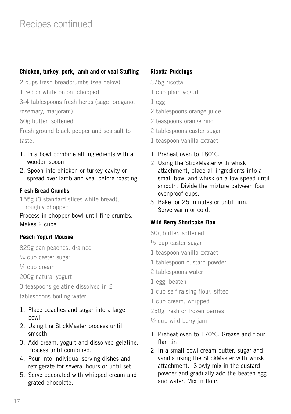 Heading, Recipes continued | Sunbeam SM8650 User Manual | Page 19 / 25