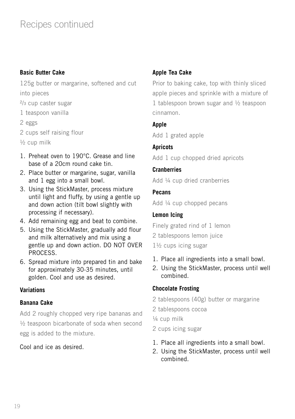 Heading, Recipes continued | Sunbeam SM8650 User Manual | Page 21 / 25