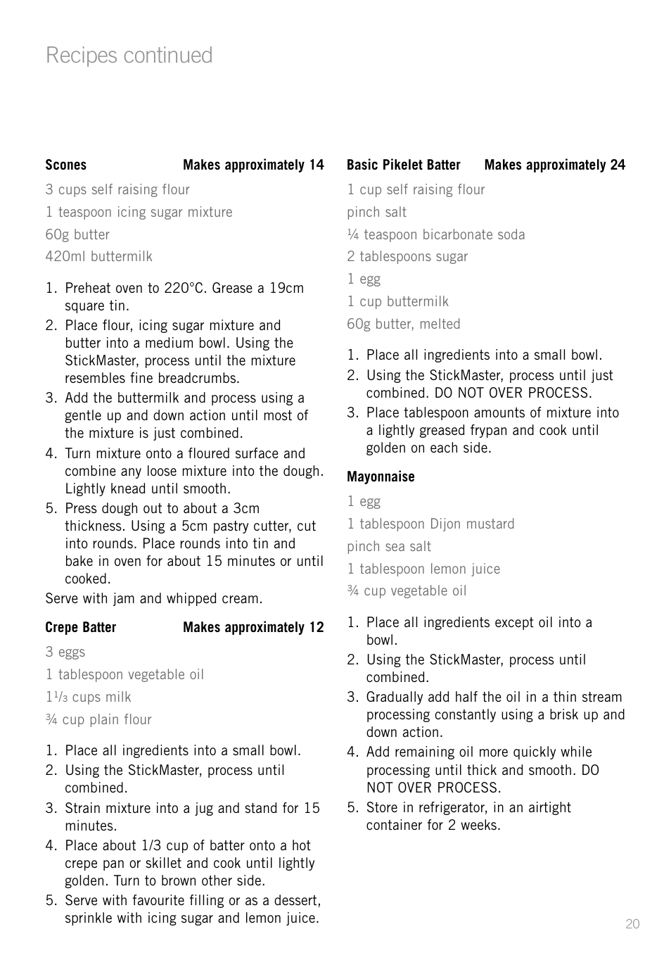 Recipes continued | Sunbeam SM8650 User Manual | Page 22 / 25