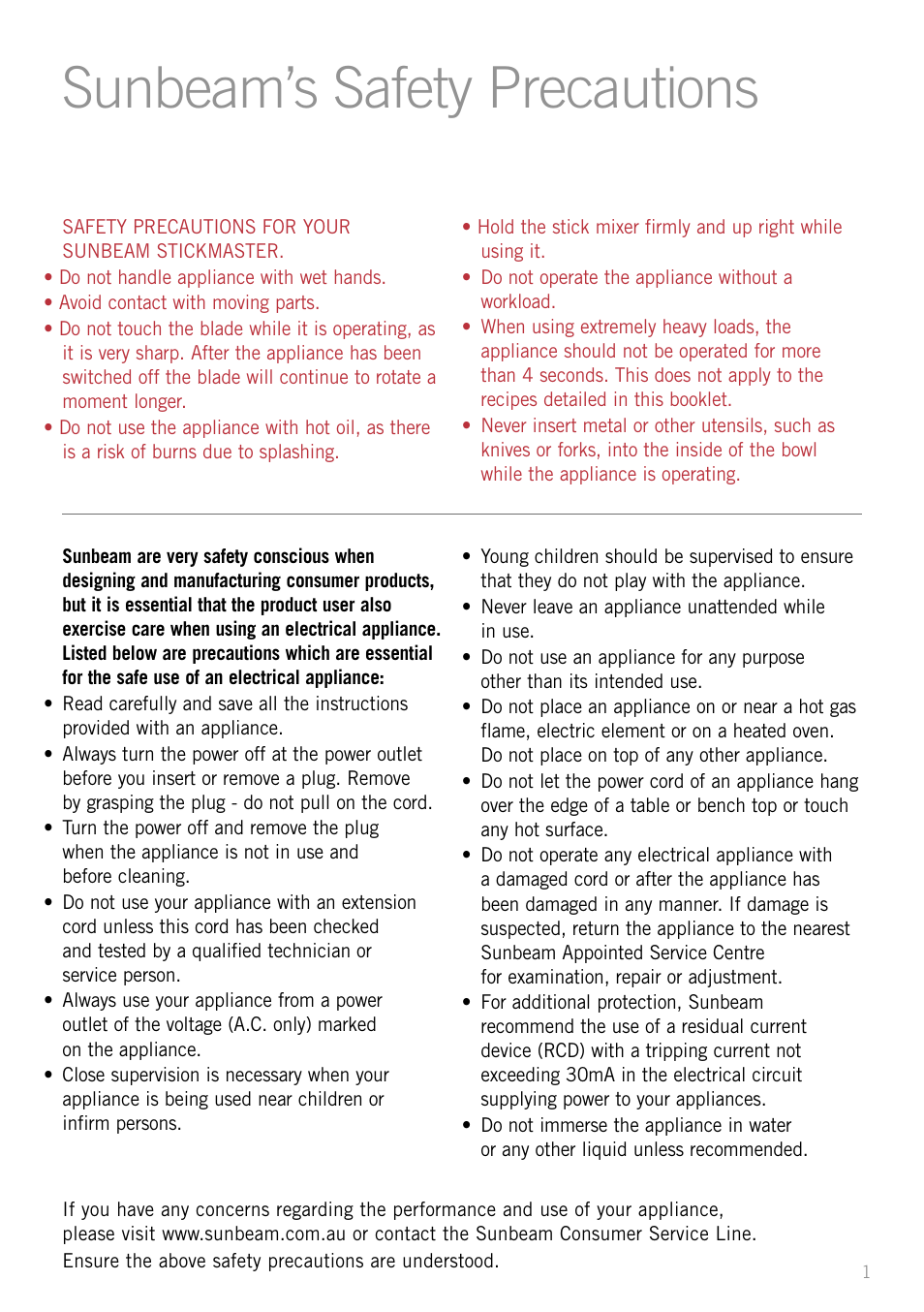 Sunbeam’s safety precautions | Sunbeam SM8650 User Manual | Page 3 / 25