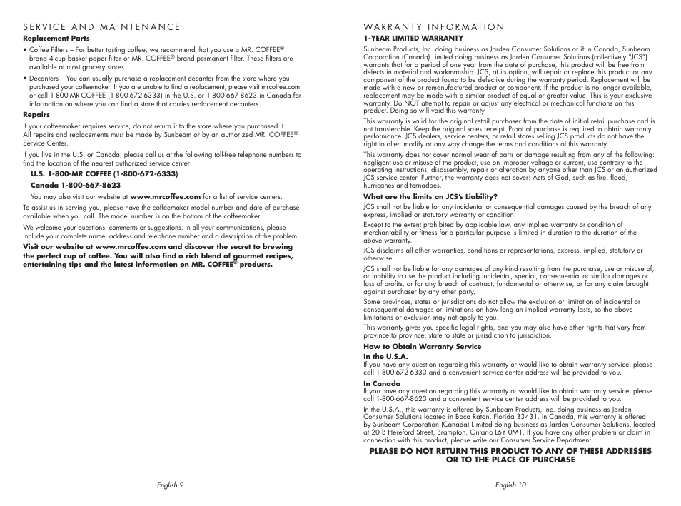 Sunbeam MR. COFFEE SPR-062609 User Manual | Page 6 / 12