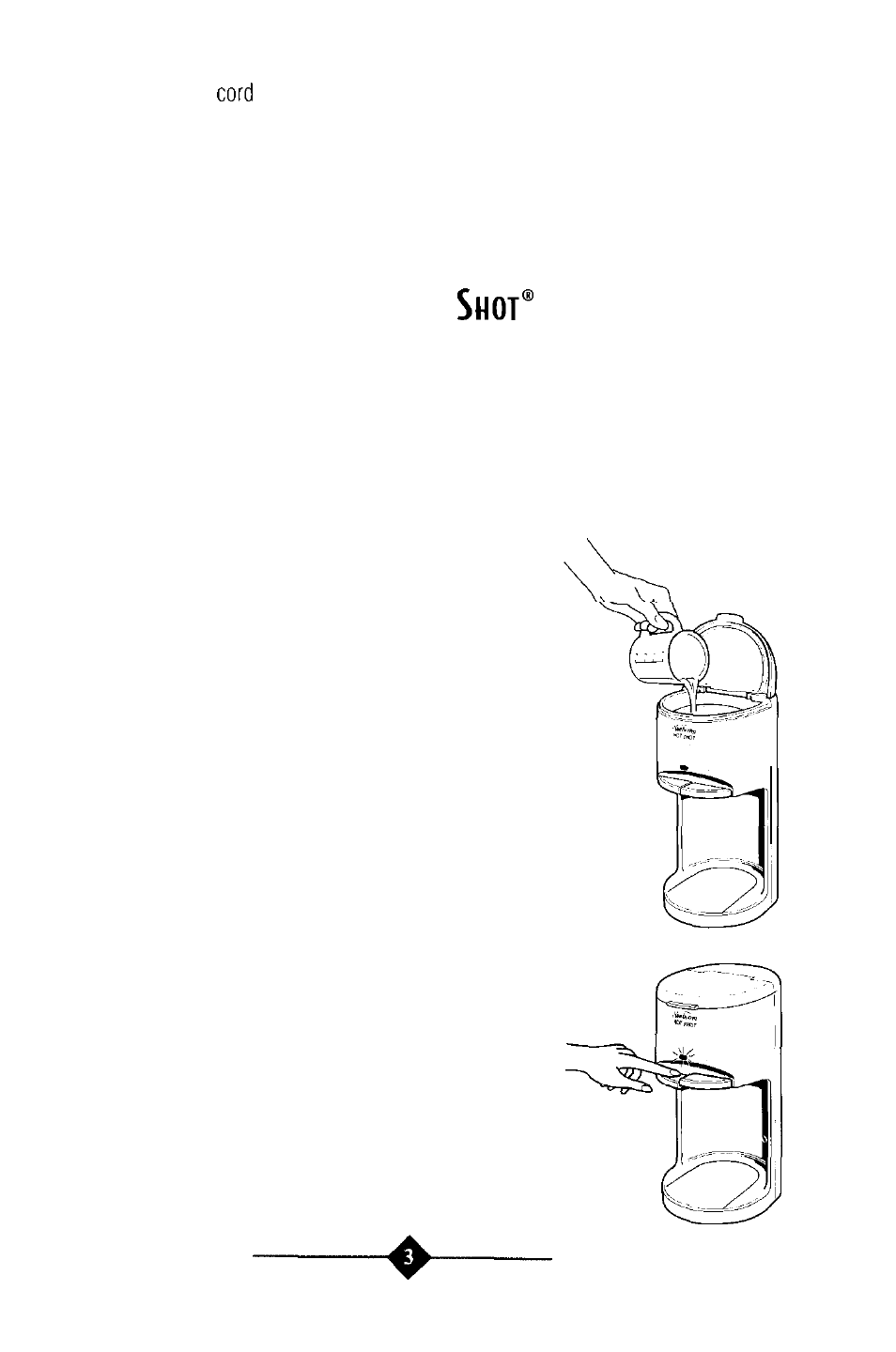 Using, Electric cord, Hot u | Sunbeam 3211 User Manual | Page 3 / 28