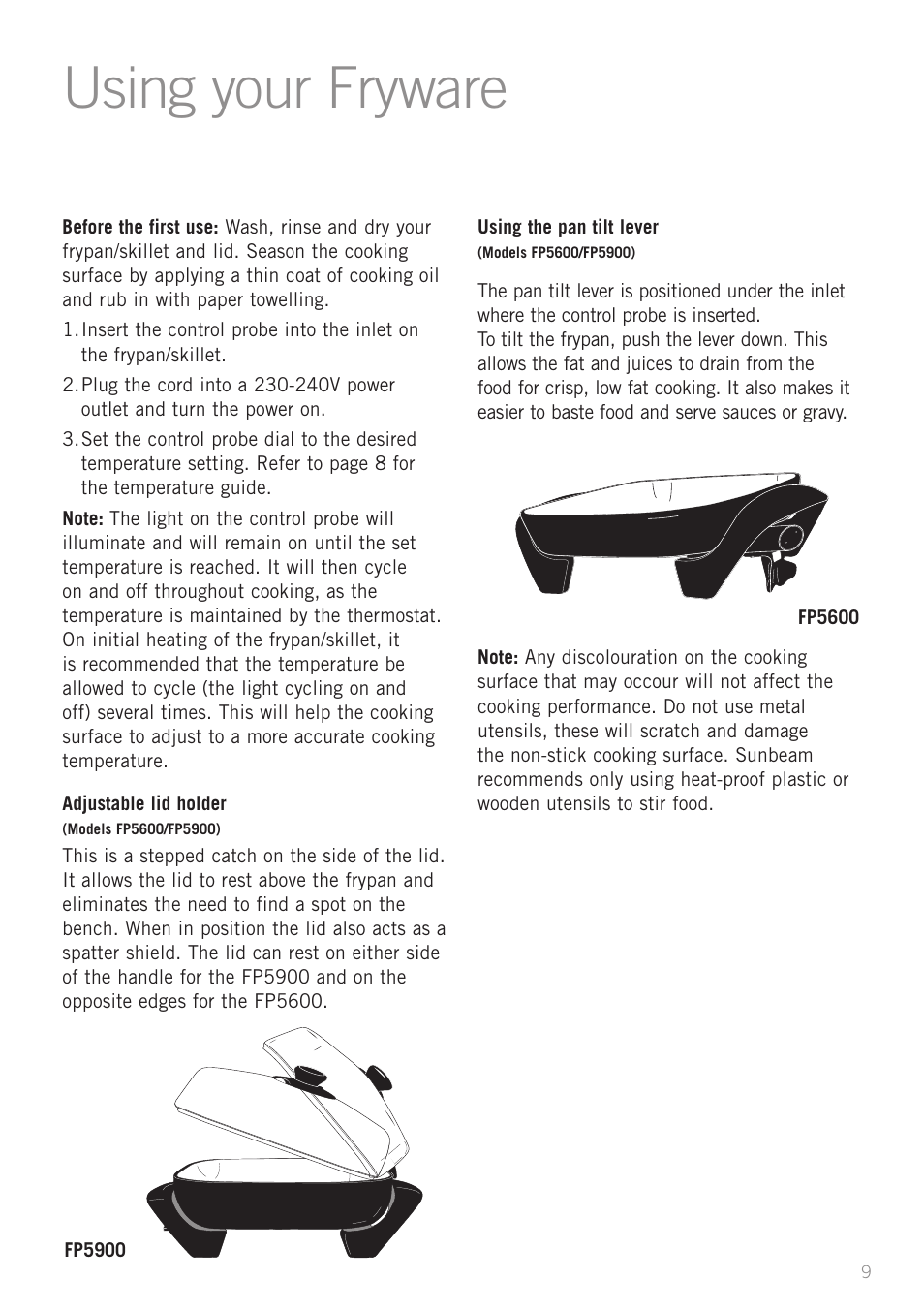 Using your fryware | Sunbeam PU5300 User Manual | Page 11 / 28
