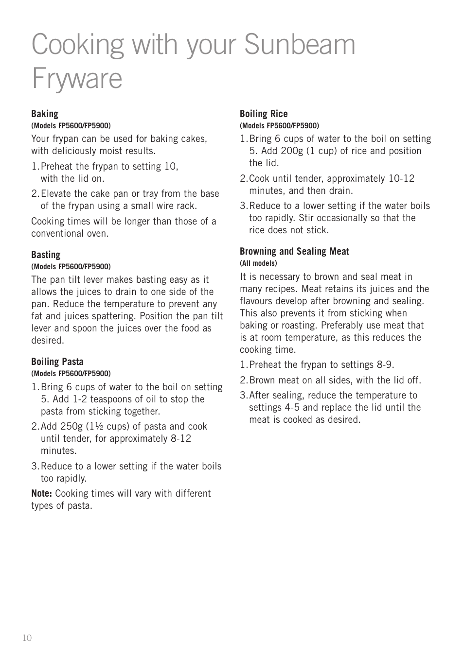 Cooking with your sunbeam fryware | Sunbeam PU5300 User Manual | Page 12 / 28