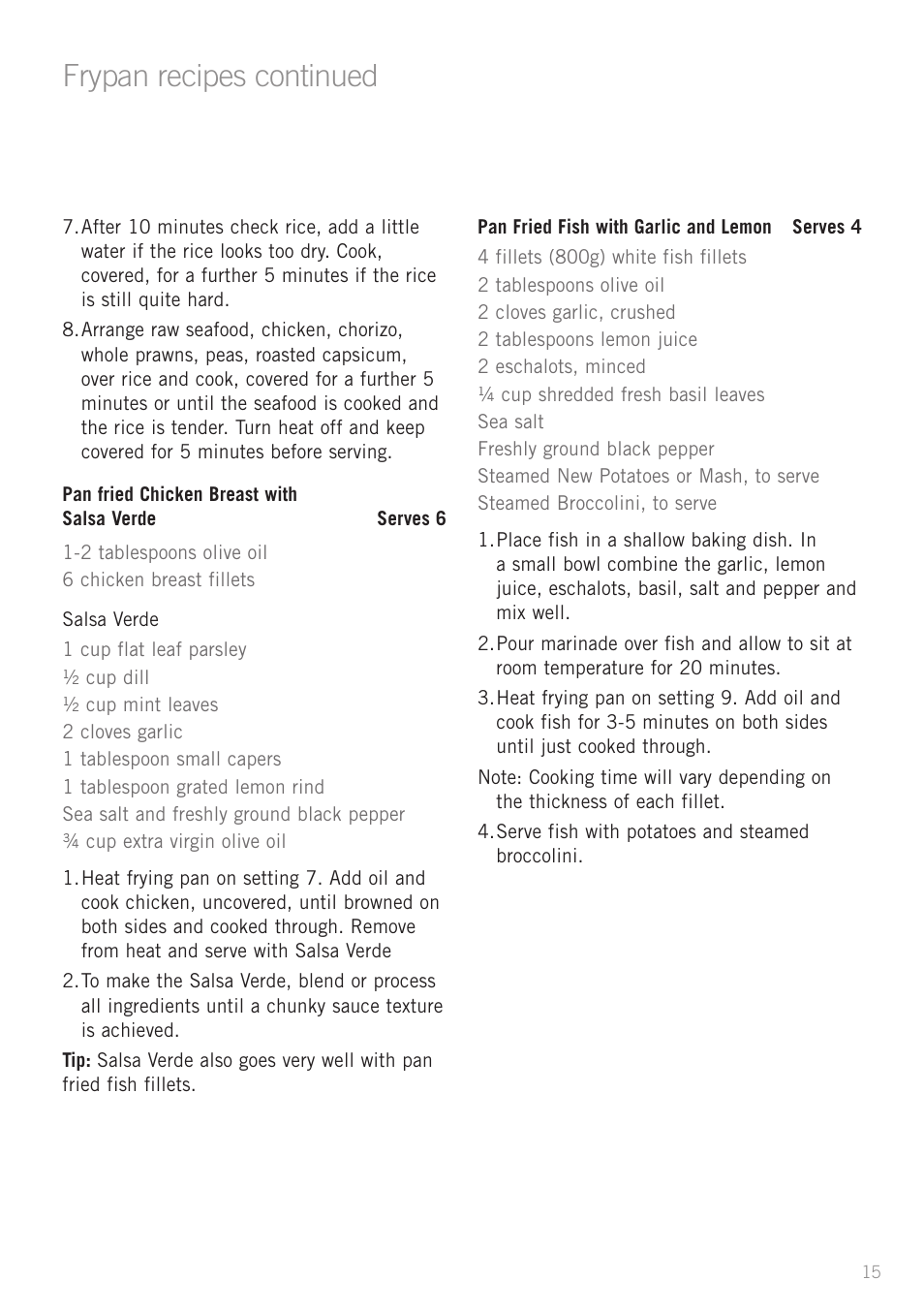 Frypan recipes continued | Sunbeam PU5300 User Manual | Page 17 / 28