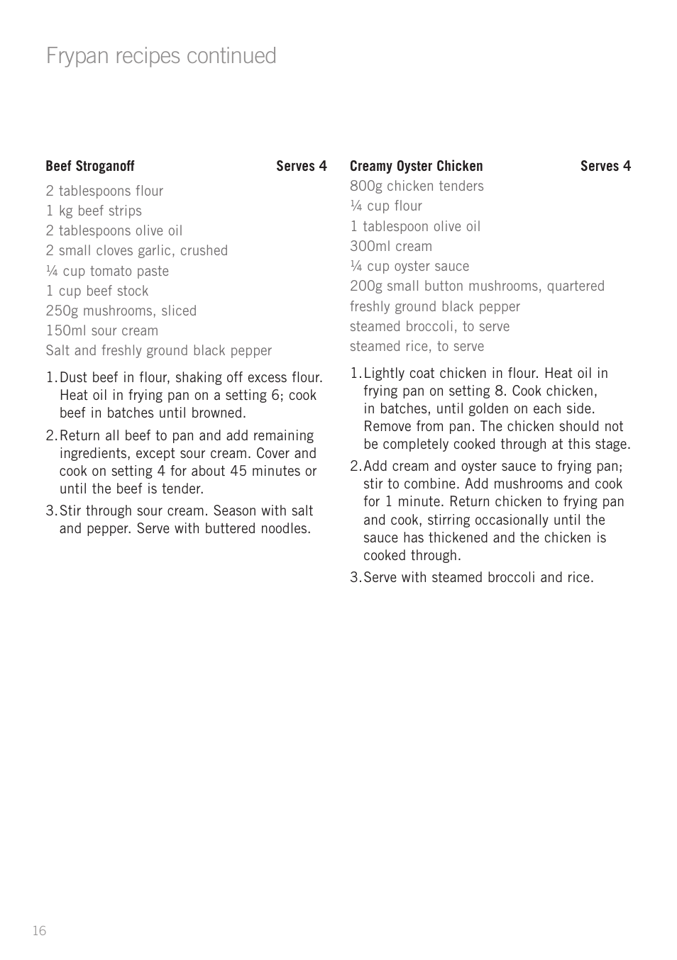 Frypan recipes continued | Sunbeam PU5300 User Manual | Page 18 / 28