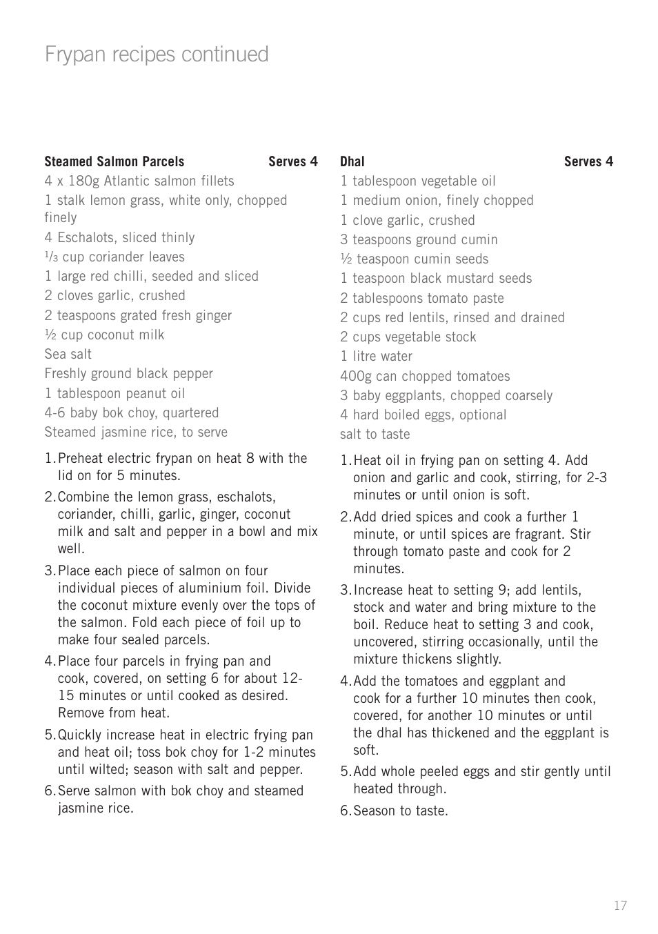Frypan recipes continued | Sunbeam PU5300 User Manual | Page 19 / 28