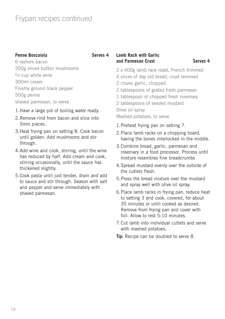Frypan recipes continued | Sunbeam PU5300 User Manual | Page 20 / 28