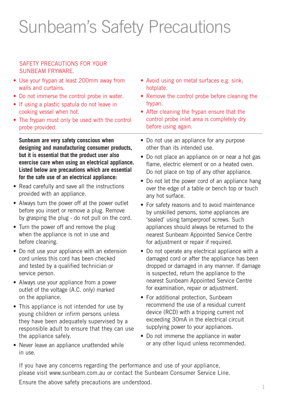 Sunbeam’s safety precautions | Sunbeam PU5300 User Manual | Page 3 / 28