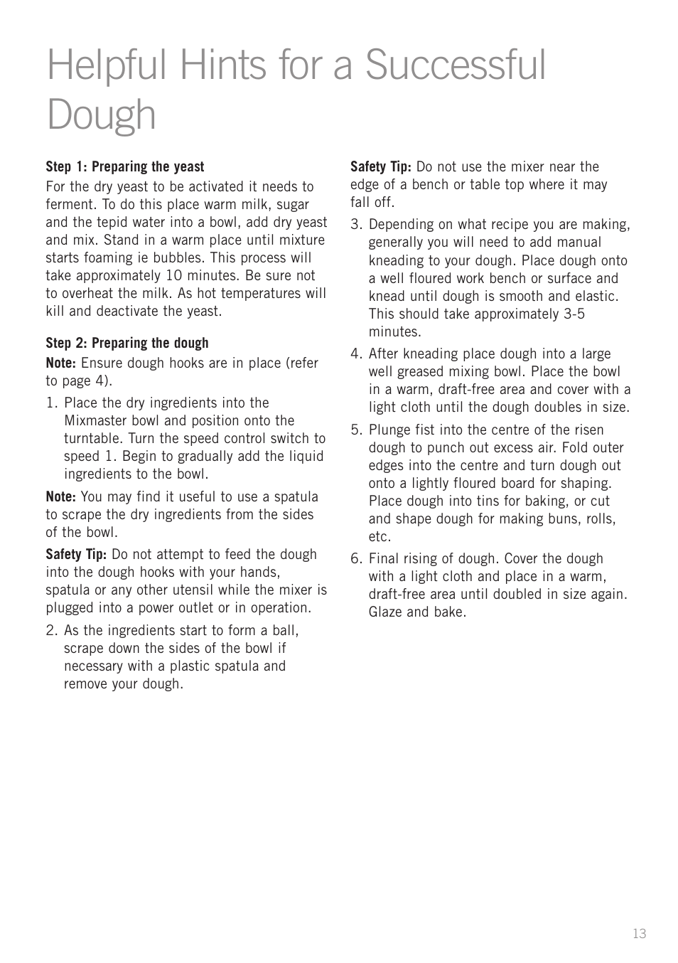 Helpful hints for a successful dough | Sunbeam MX7700 User Manual | Page 15 / 40