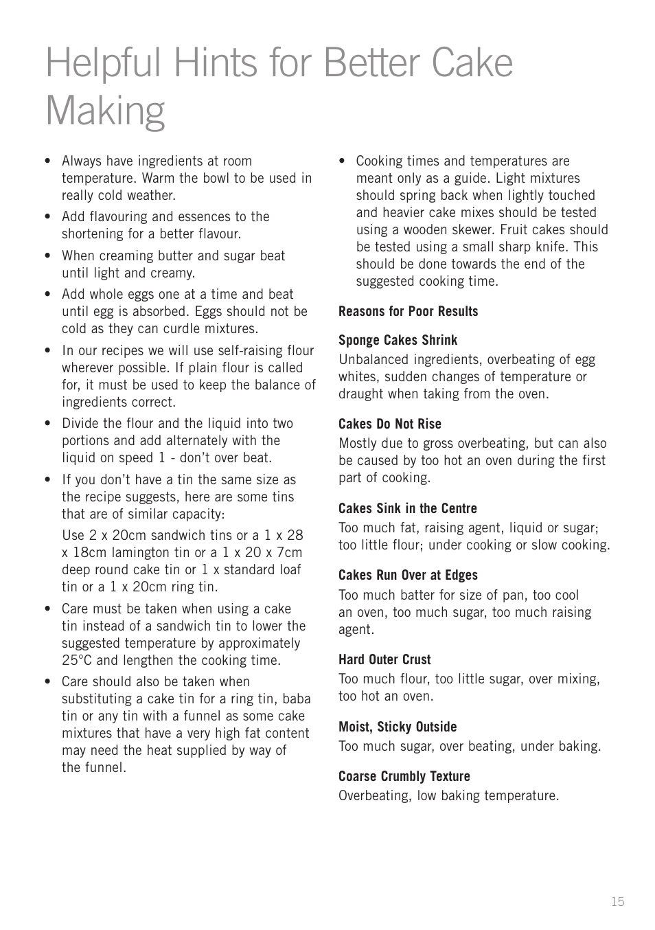 Helpful hints for better cake making | Sunbeam MX7700 User Manual | Page 17 / 40