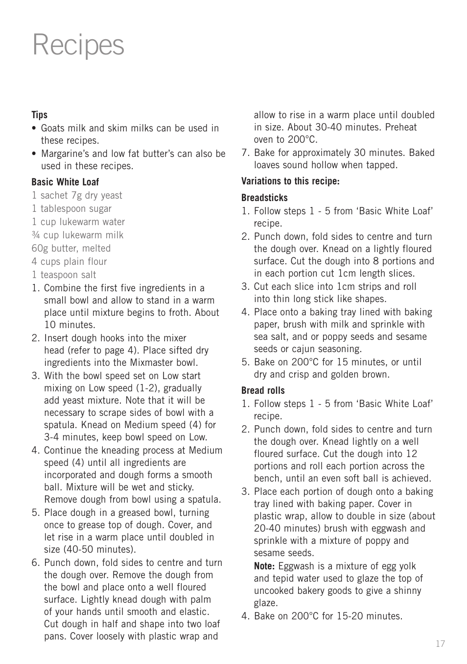 Recipes | Sunbeam MX7700 User Manual | Page 19 / 40