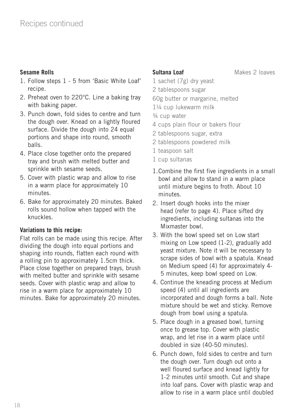 Recipes continued | Sunbeam MX7700 User Manual | Page 20 / 40