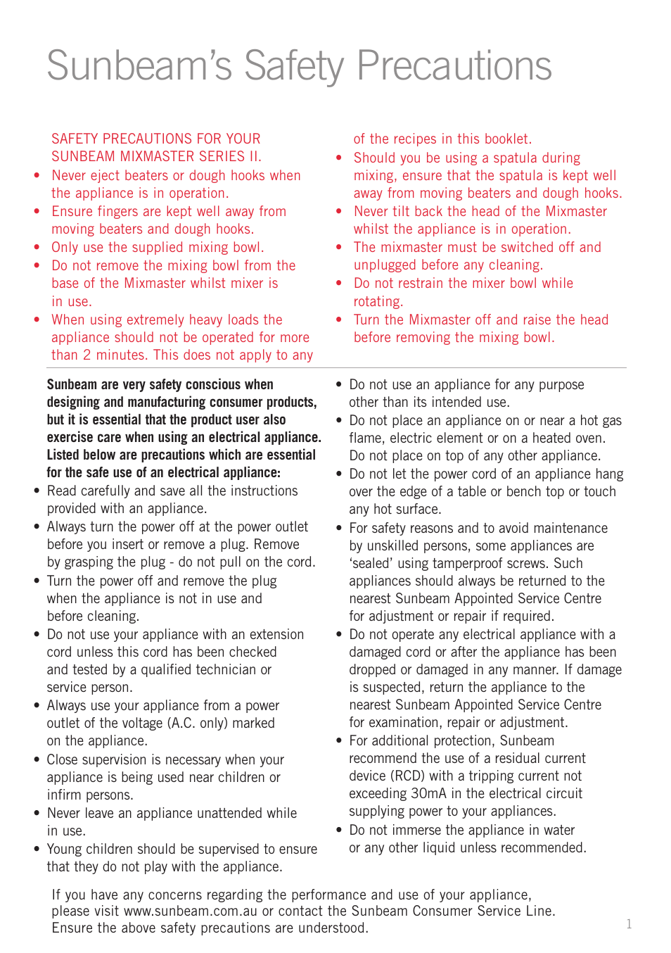 Sunbeam’s safety precautions | Sunbeam MX7700 User Manual | Page 3 / 40