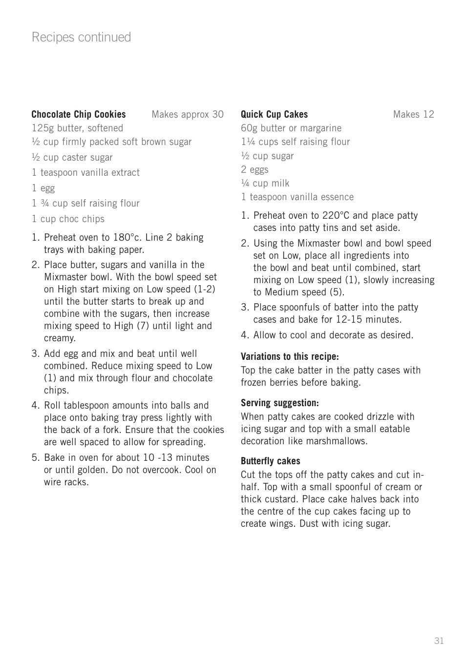 Recipes continued | Sunbeam MX7700 User Manual | Page 33 / 40