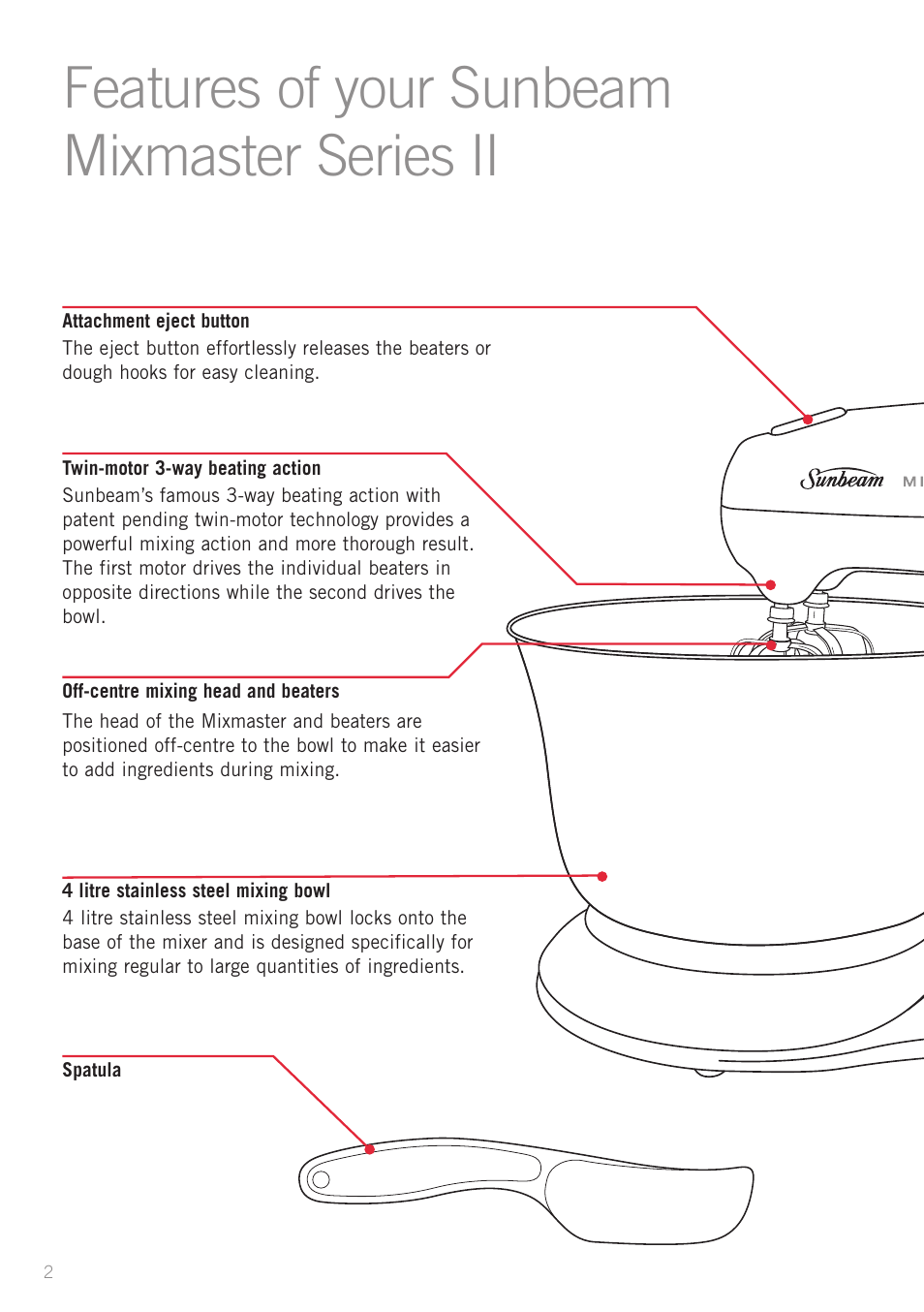 Features of your sunbeam mixmaster series ii | Sunbeam MX7700 User Manual | Page 4 / 40