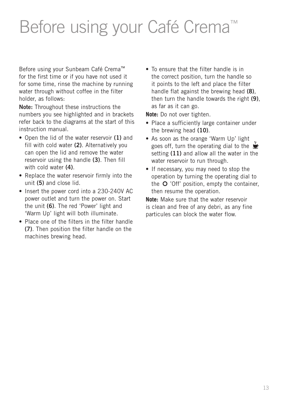 Before using your café crema | Sunbeam EM4800C User Manual | Page 15 / 32