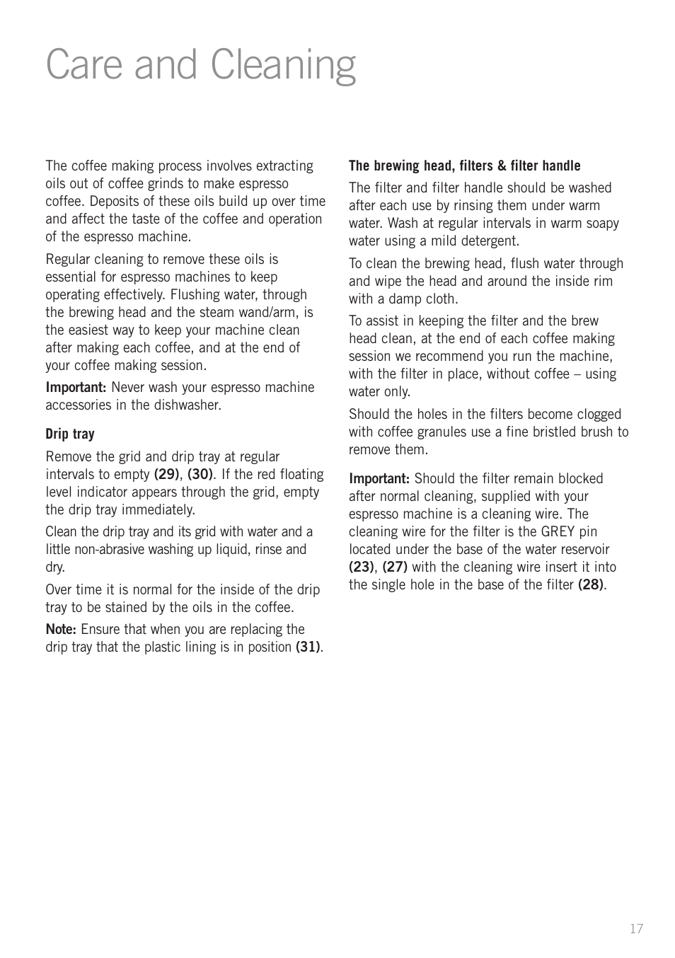 Care and cleaning | Sunbeam EM4800C User Manual | Page 19 / 32