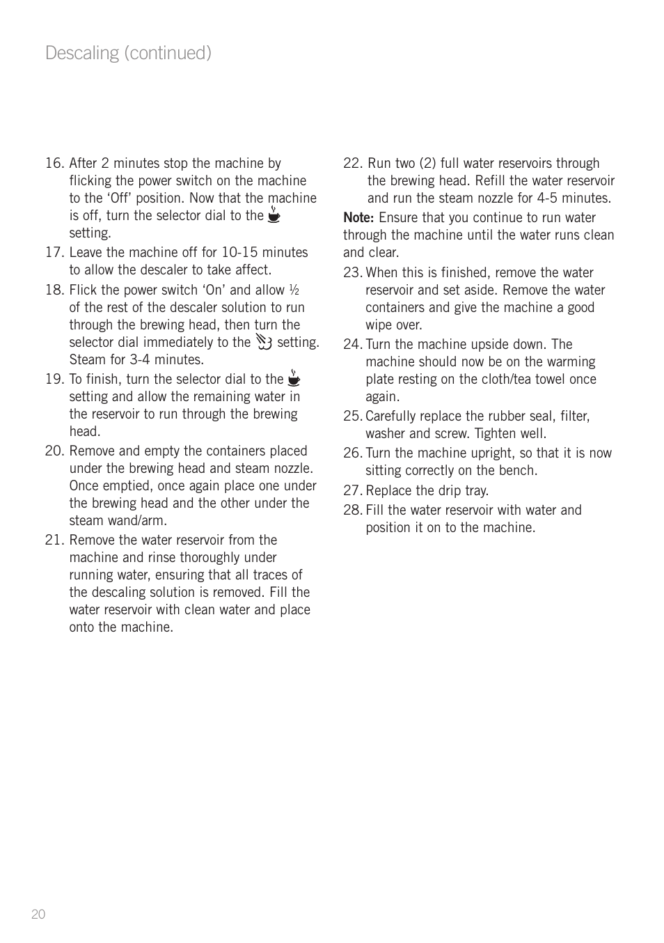 Descaling (continued) | Sunbeam EM4800C User Manual | Page 22 / 32