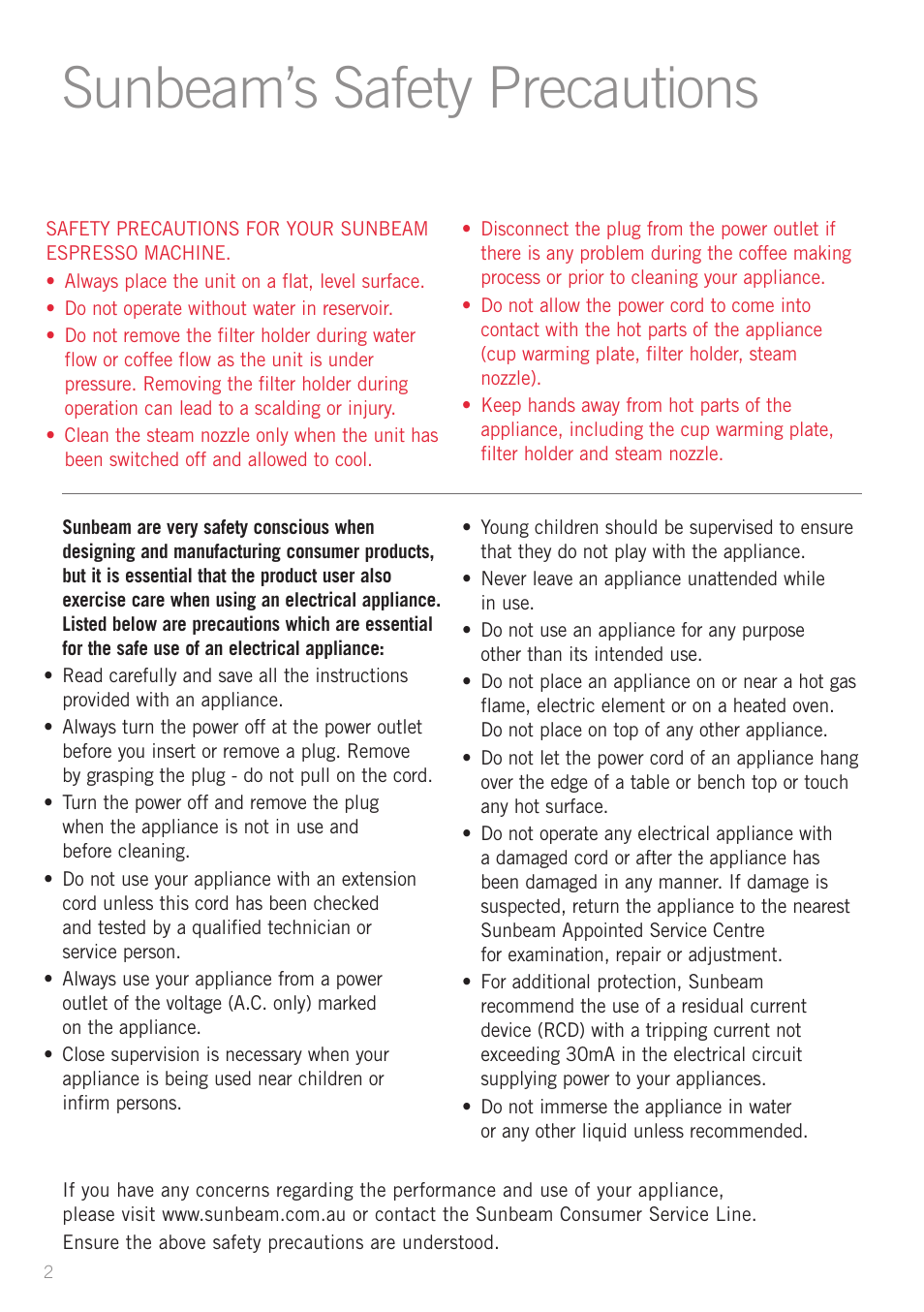 Sunbeam’s safety precautions | Sunbeam EM4800C User Manual | Page 4 / 32