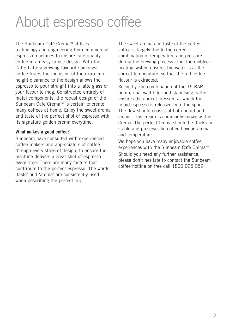 About espresso coffee | Sunbeam EM4800C User Manual | Page 5 / 32