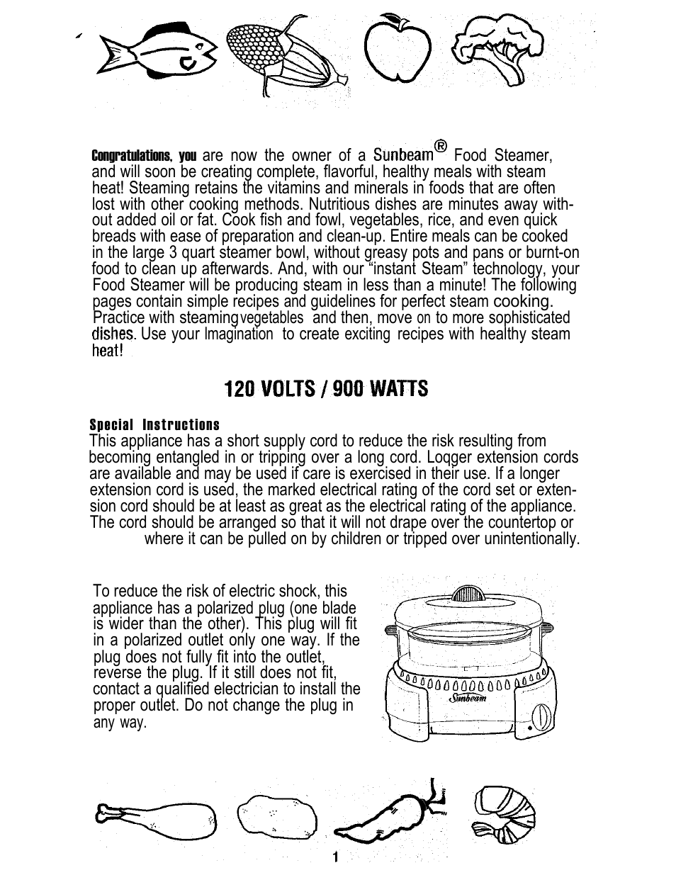 Sunbeam FOOD STEAMER User Manual | Page 2 / 20