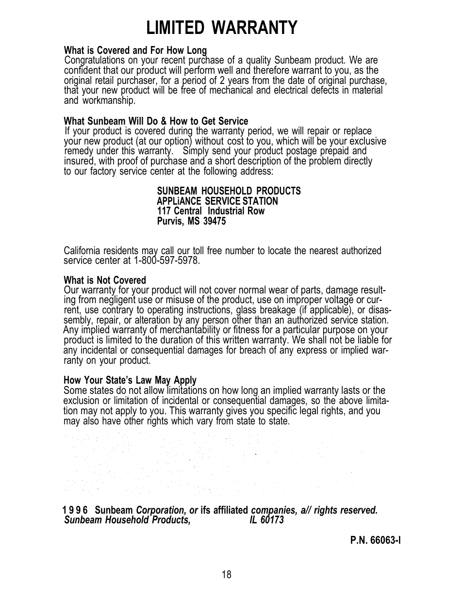 Limited warranty | Sunbeam FOOD STEAMER User Manual | Page 20 / 20