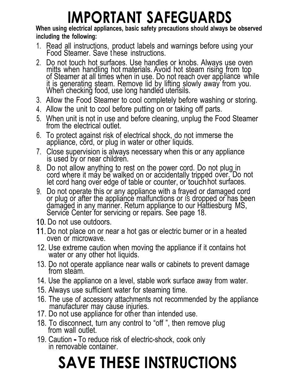 Important safeguards, Save these instructions | Sunbeam FOOD STEAMER User Manual | Page 3 / 20