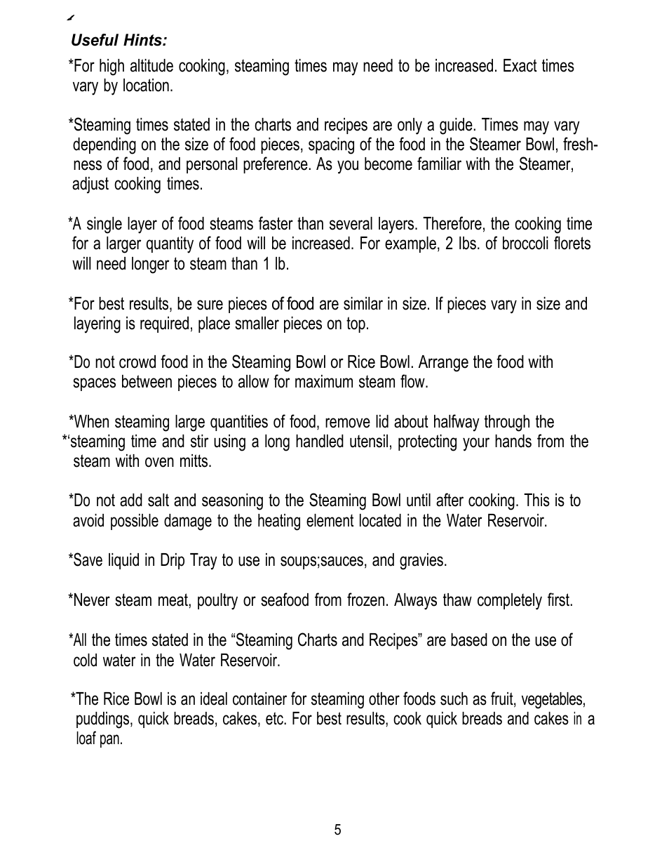 Sunbeam FOOD STEAMER User Manual | Page 6 / 20