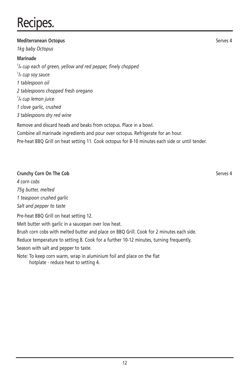 Recipes | Sunbeam HG030 User Manual | Page 12 / 16