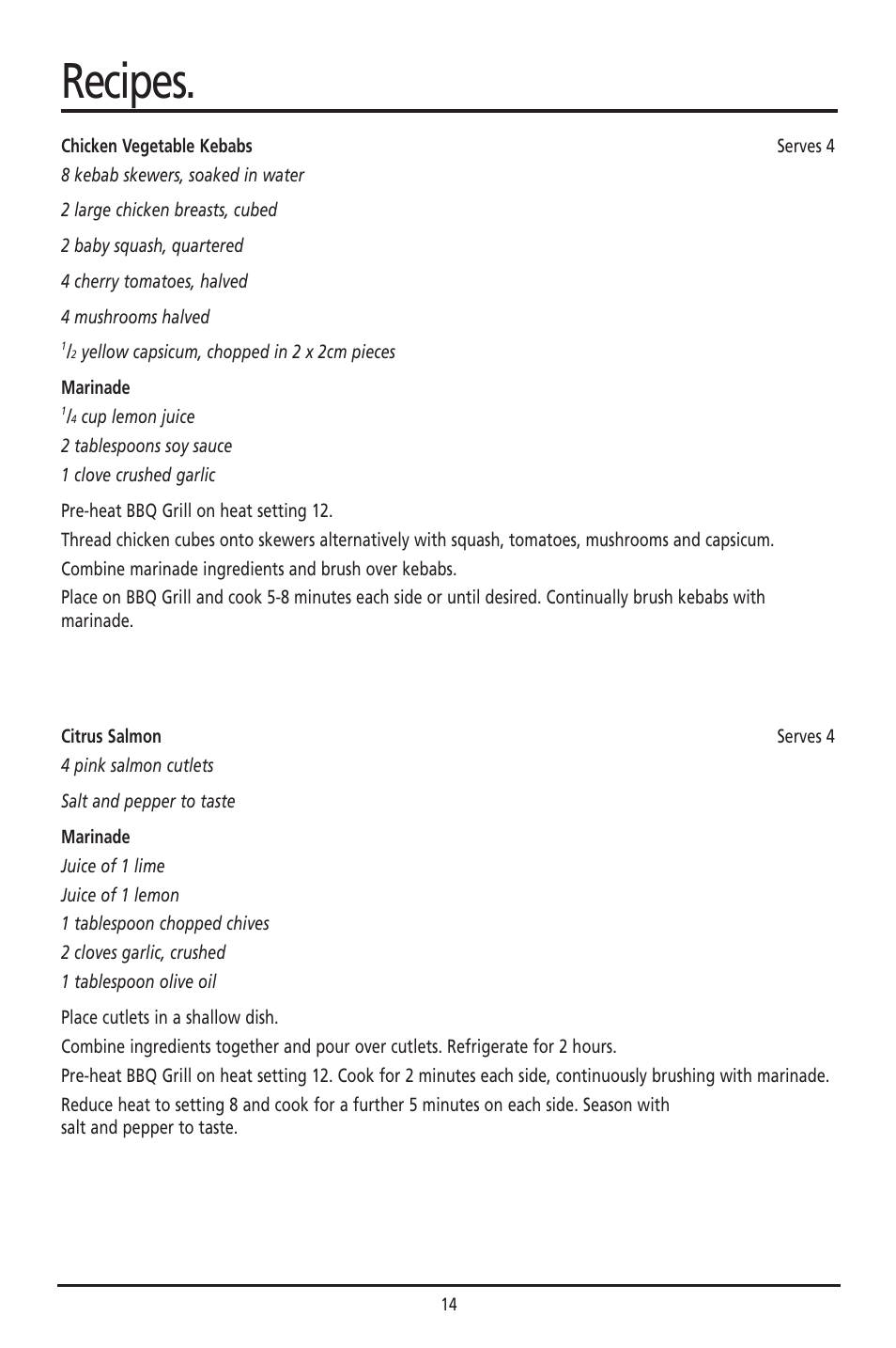 Recipes | Sunbeam HG030 User Manual | Page 14 / 16