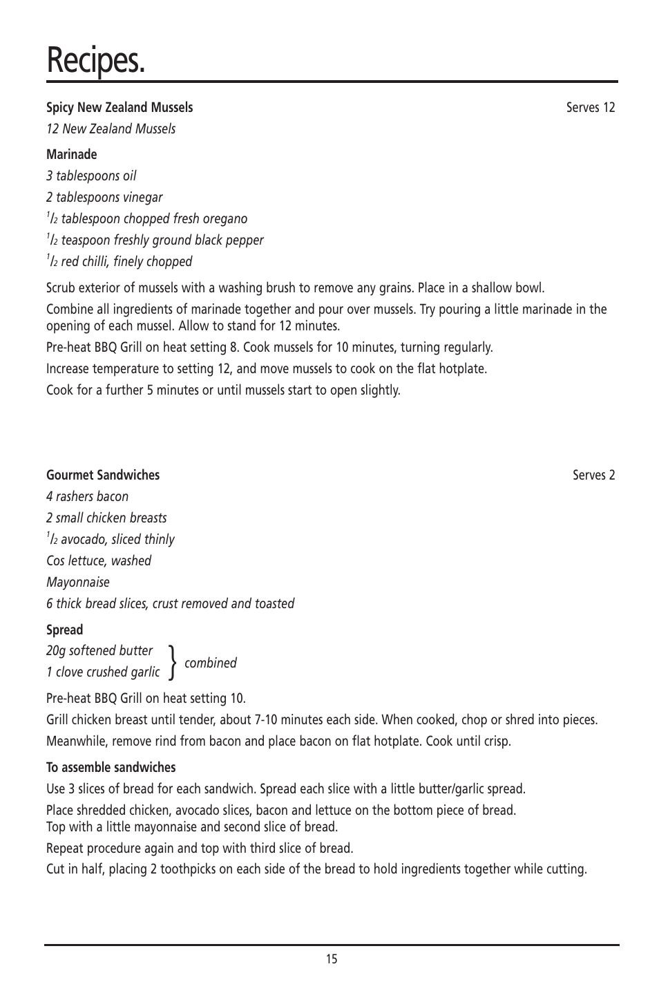 Recipes | Sunbeam HG030 User Manual | Page 15 / 16