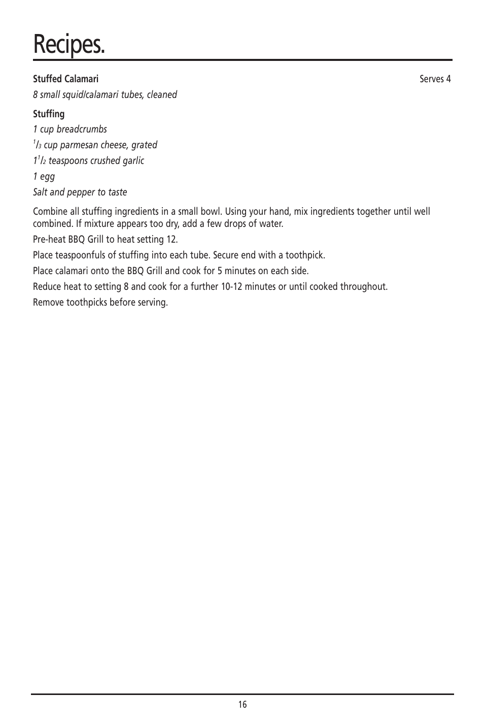 Recipes | Sunbeam HG030 User Manual | Page 16 / 16