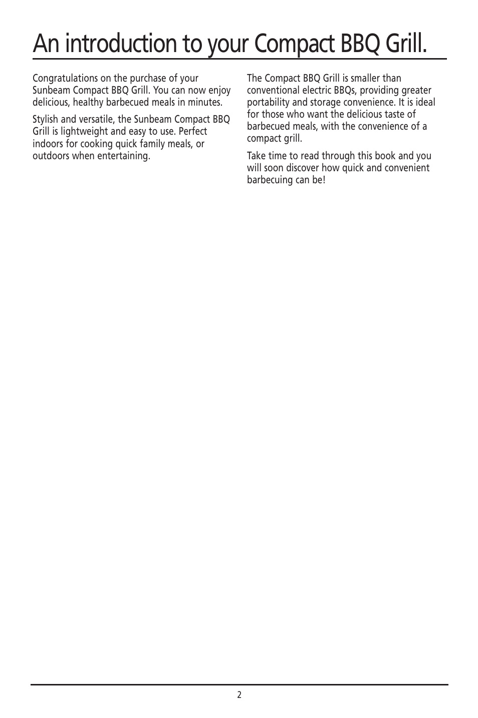 An introduction to your compact bbq grill | Sunbeam HG030 User Manual | Page 2 / 16