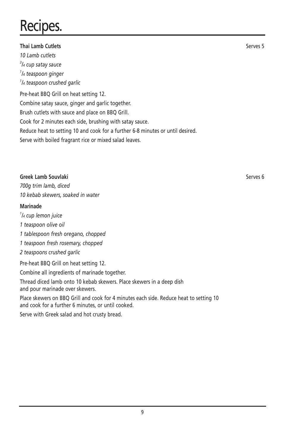 Recipes | Sunbeam HG030 User Manual | Page 9 / 16