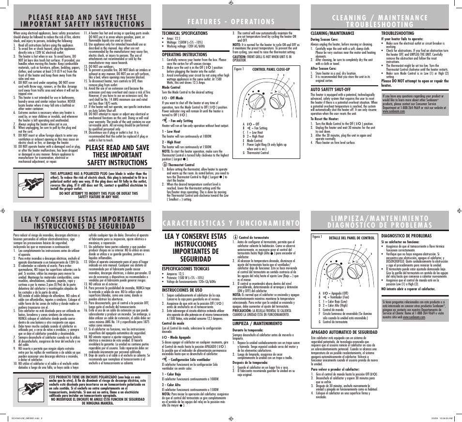 Sunbeam Compact Ceramic Heater SCH160 User Manual | Page 2 / 2
