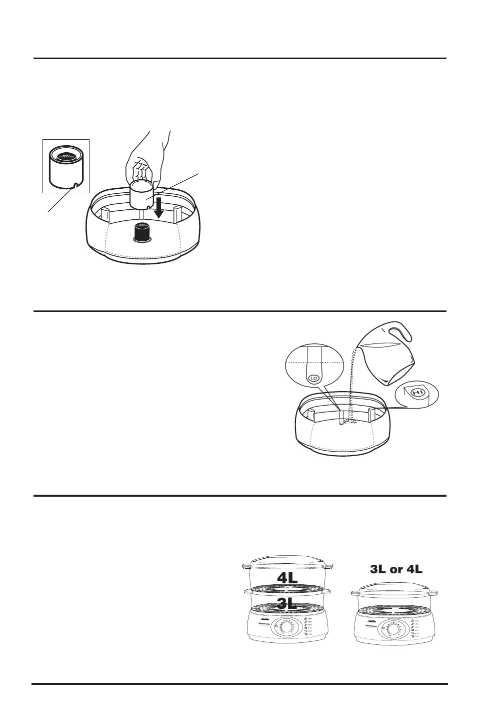 Guide to instant steam function, Guide to water levels, Guide to using the steaming trays | Sunbeam ST6600 User Manual | Page 6 / 18