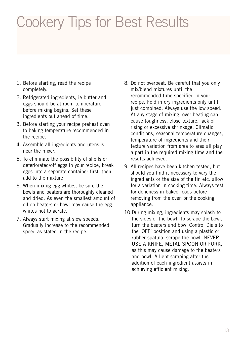 Cookery tips for best results | Sunbeam MX5950 User Manual | Page 15 / 39