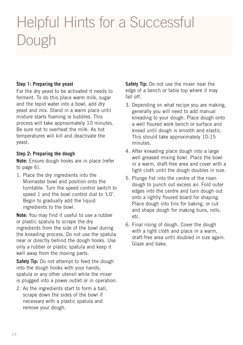 Helpful hints for a successful dough | Sunbeam MX5950 User Manual | Page 16 / 39