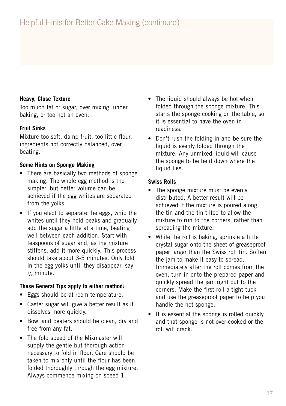 Helpful hints for better cake making (continued) | Sunbeam MX5950 User Manual | Page 19 / 39