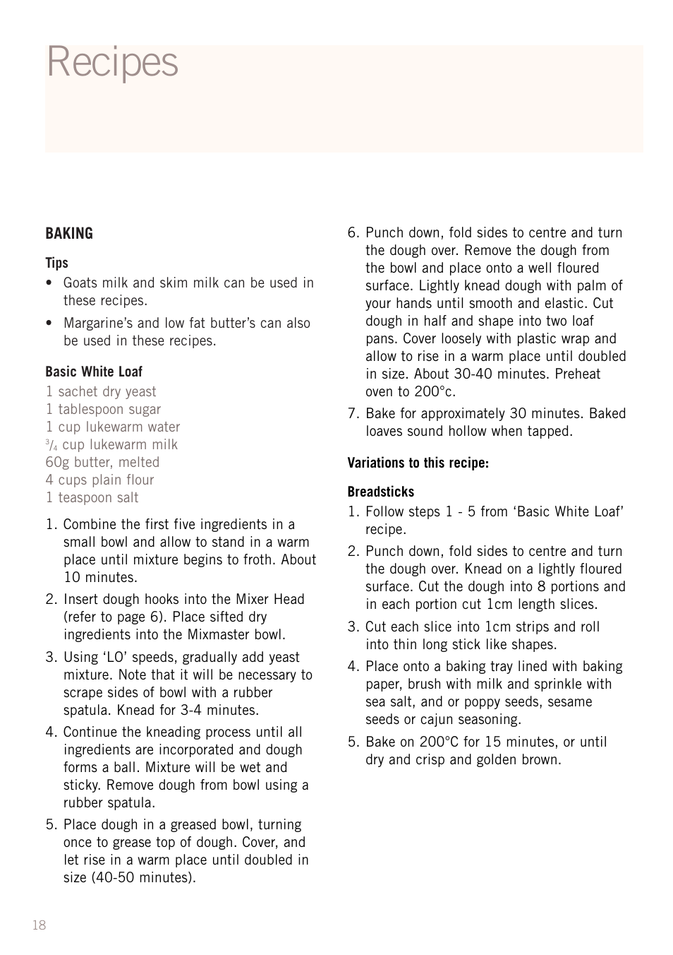 Recipes | Sunbeam MX5950 User Manual | Page 20 / 39