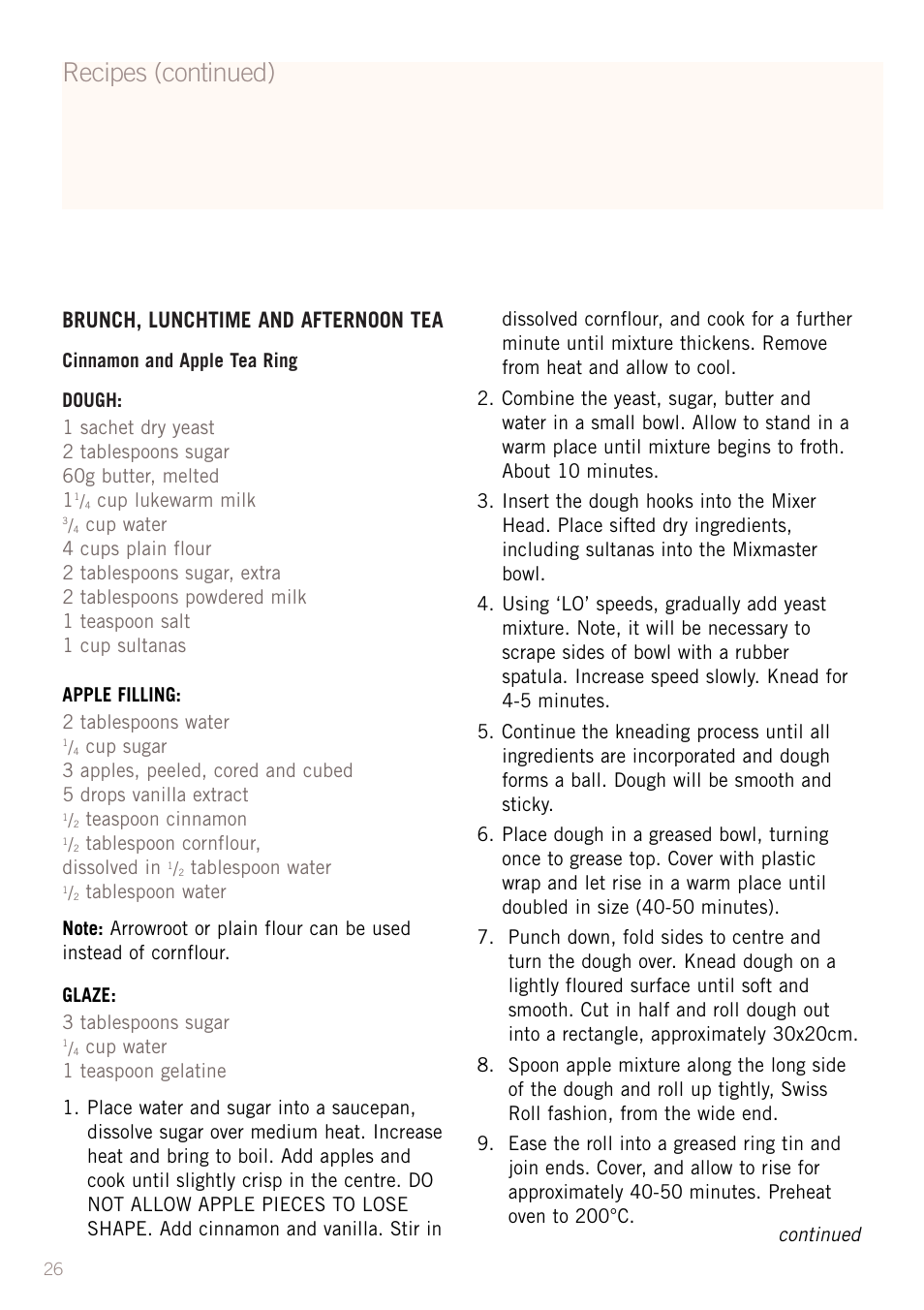 Recipes (continued), Brunch, lunchtime and afternoon tea | Sunbeam MX5950 User Manual | Page 28 / 39