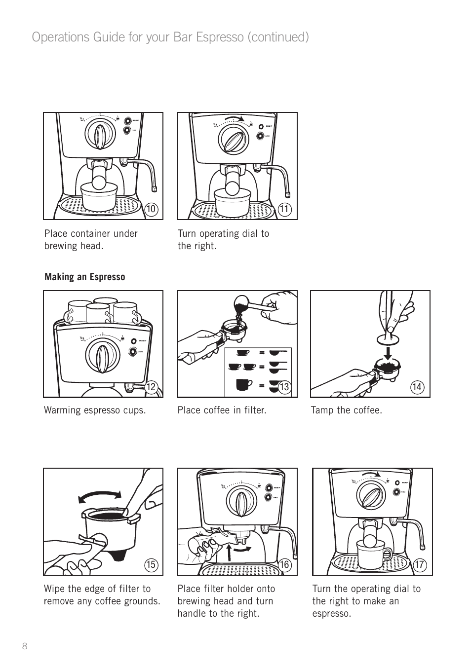 Operations guide for your bar espresso (continued) | Sunbeam EM3500S User Manual | Page 10 / 28