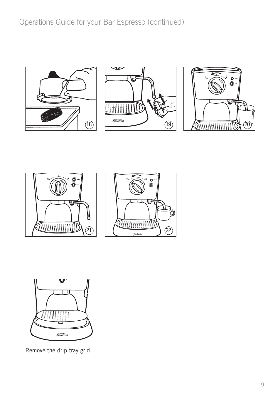 Operations guide for your bar espresso (continued) | Sunbeam EM3500S User Manual | Page 11 / 28