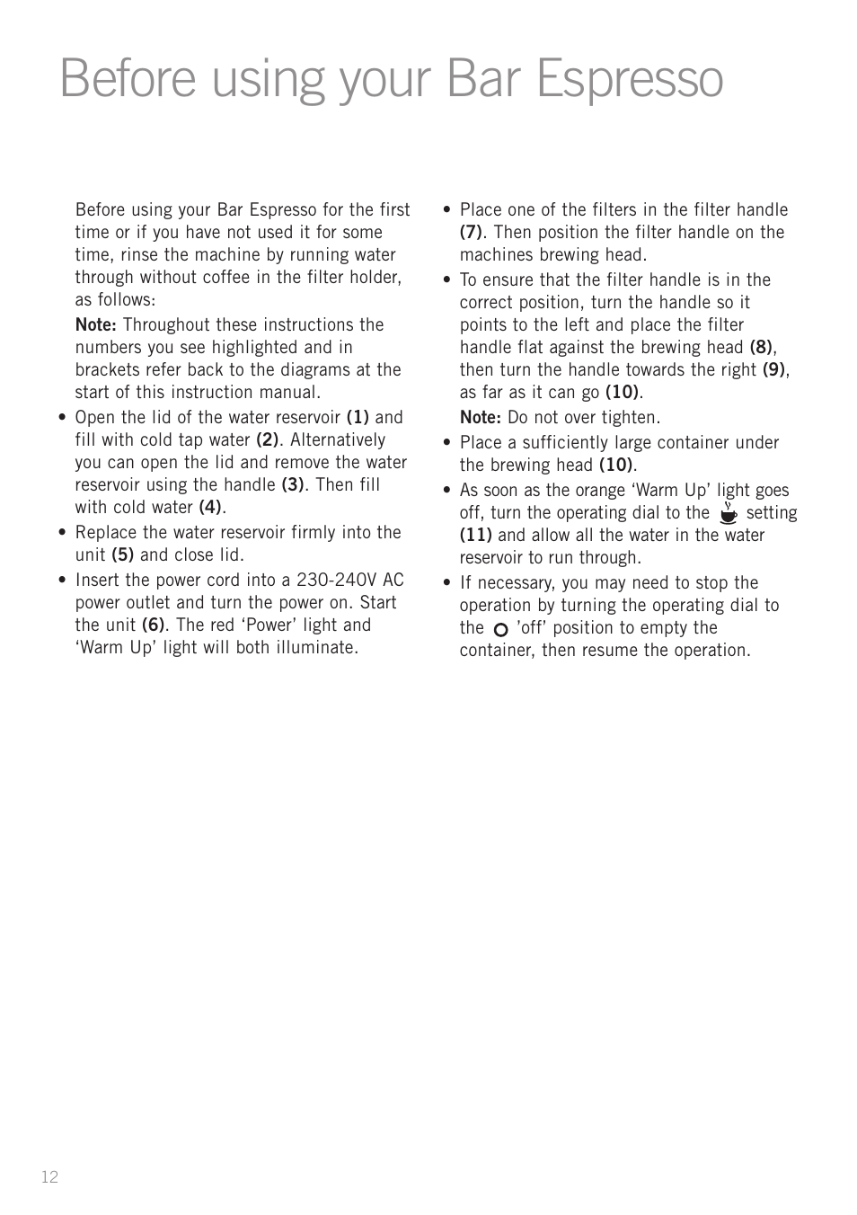 Before using your bar espresso | Sunbeam EM3500S User Manual | Page 14 / 28