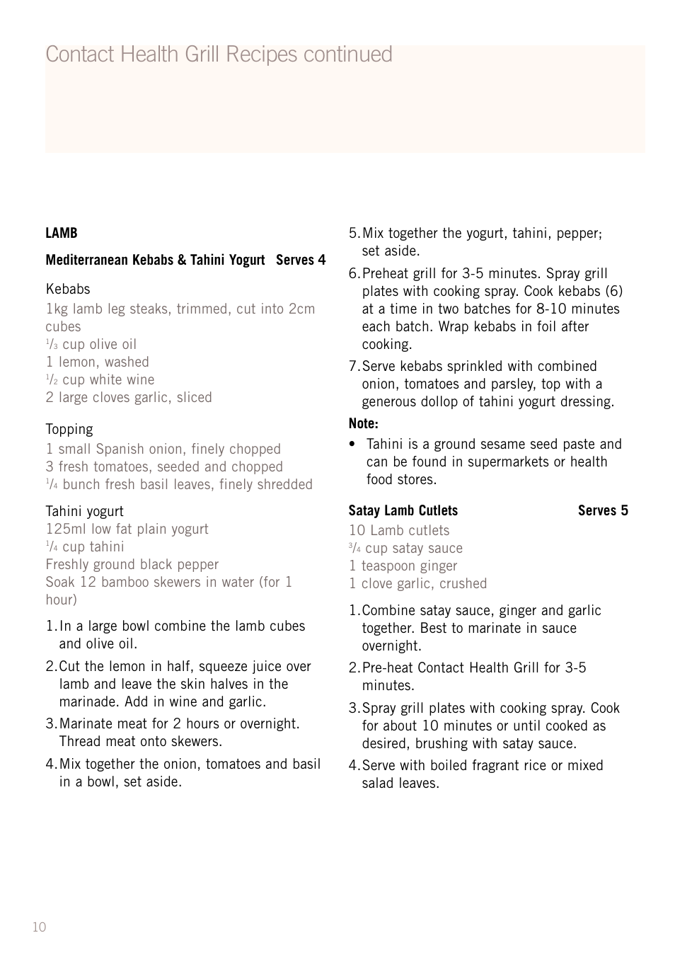 Contact health grill recipes continued | Sunbeam GC4600 User Manual | Page 12 / 24